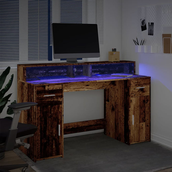 Scrivania con Luci LED Legno Antico 140x55x91 cm in Multistrato 3309427