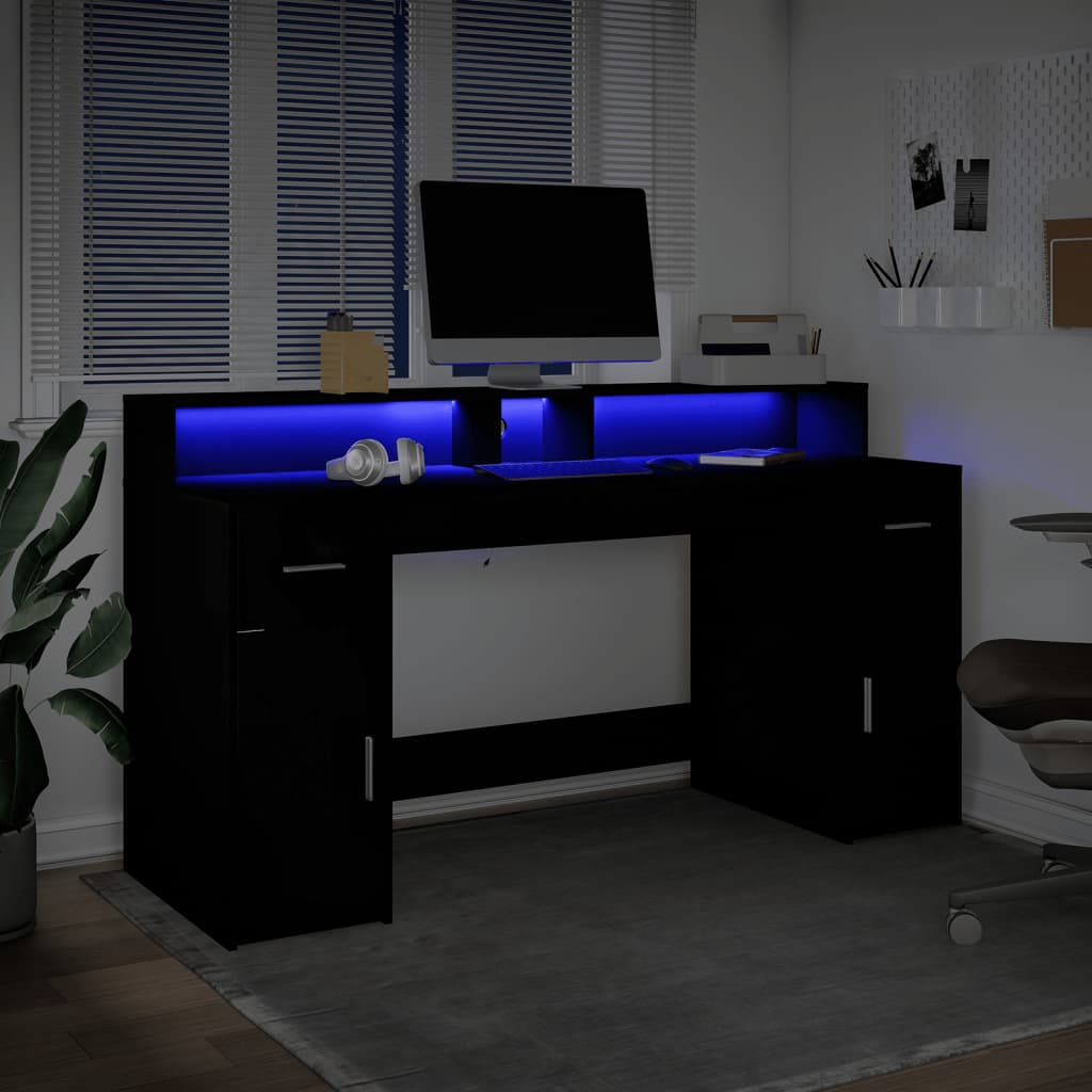 Scrivania con Luci LED Nera 160x55x91 cm in Legno Multistrato 3309430