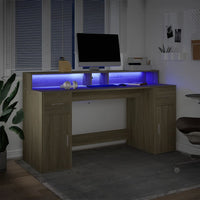 Scrivania con Luci LED Rovere Sonoma 160x55x91cm in Multistrato 3309431