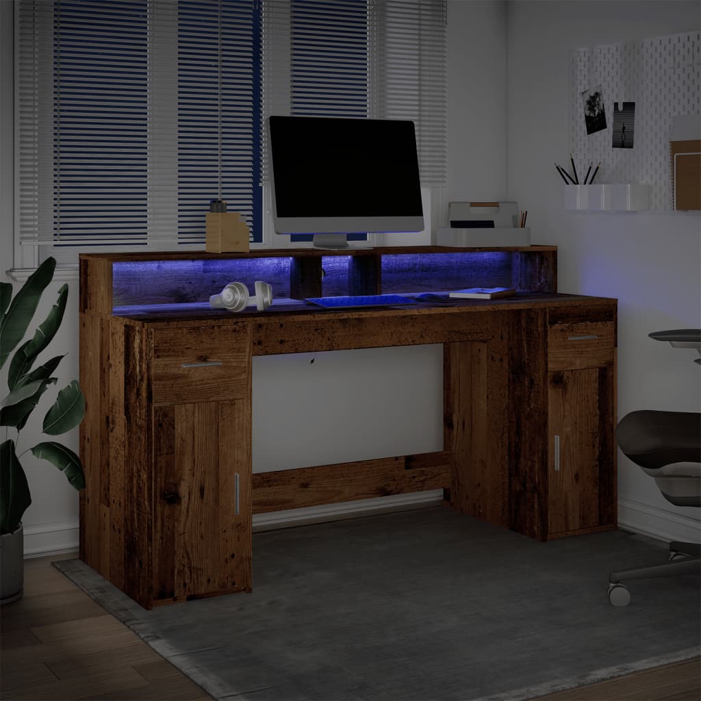 Scrivania con Luci LED Legno Antico 160x55x91 cm in Multistrato 3309436