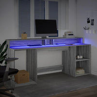 Scrivania con Luci LED Grigio Sonoma 200x55x91cm in Truciolato 3309443