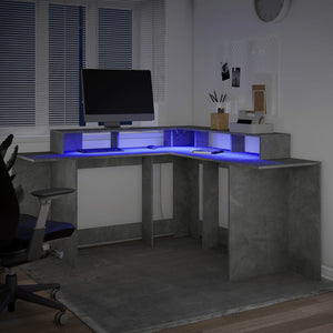 Scrivania con Luci LED Grigio Cemento 152x152x91 cm Truciolato 3309459