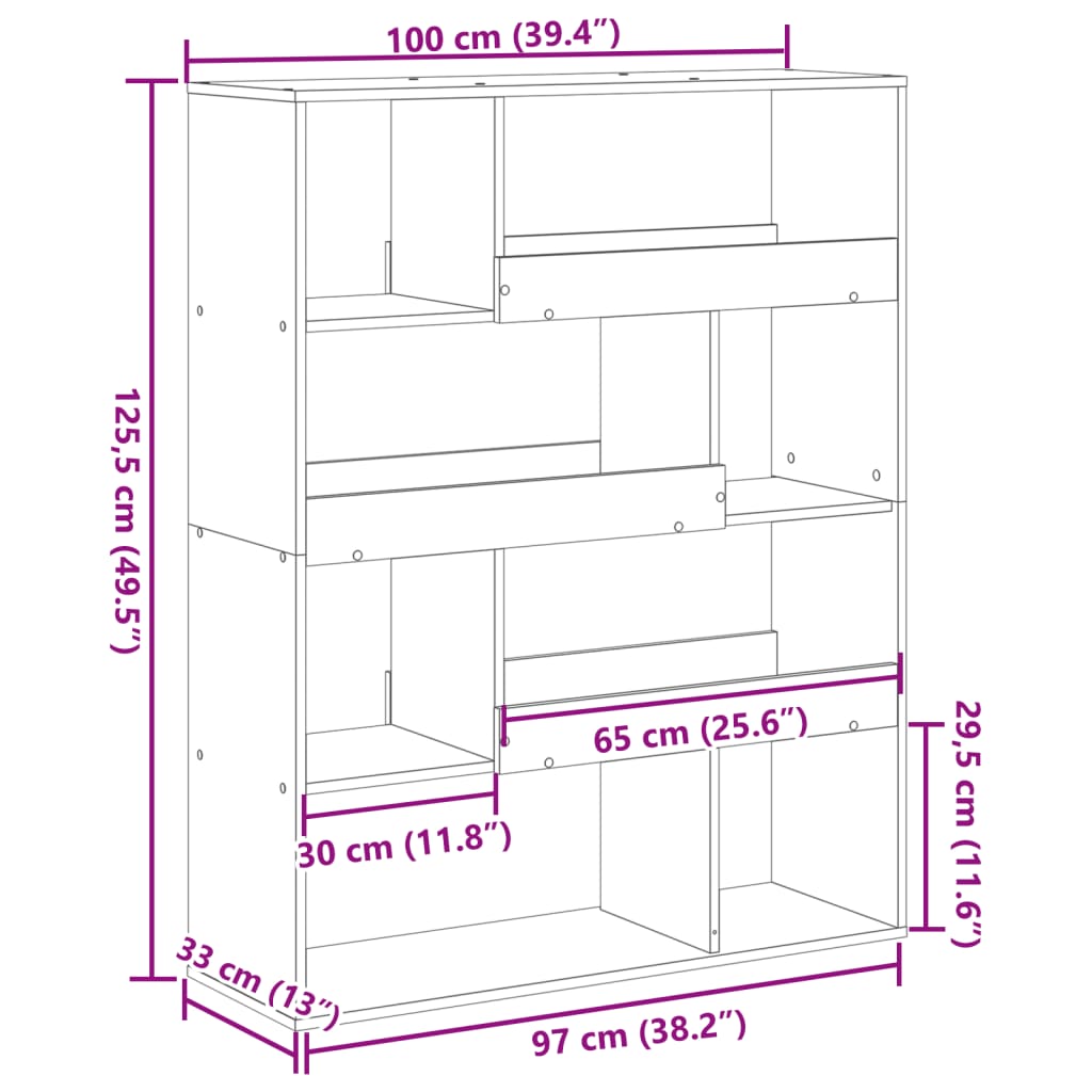 Divisorio Stanza Grigio Cemento 100x33x125,5 cm in Truciolato 3309486