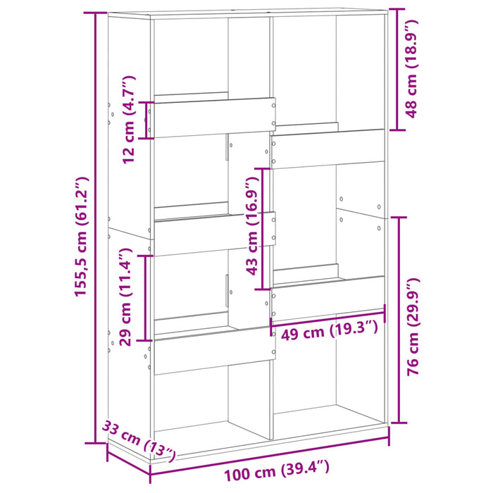 Divisorio Grigio Sonoma 100x33x155,5 cm in Truciolato 3309569