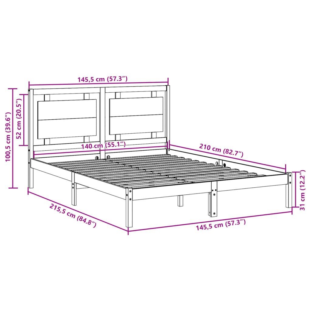 Giroletto Extra Lungo senza Materasso 140x210 cm Legno Massello 3309187