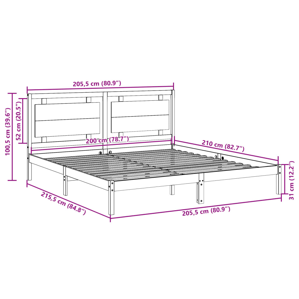 Giroletto Extra Lungo senza Materasso 200x210 cm Legno Massello 3309193