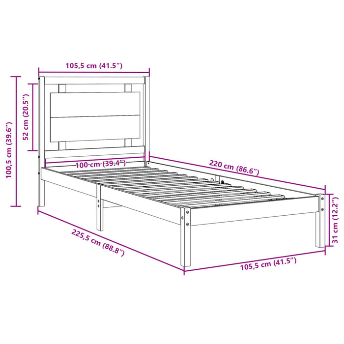 Giroletto Extra Lungo senza Materasso 100x220 cm Legno Massello 3309199