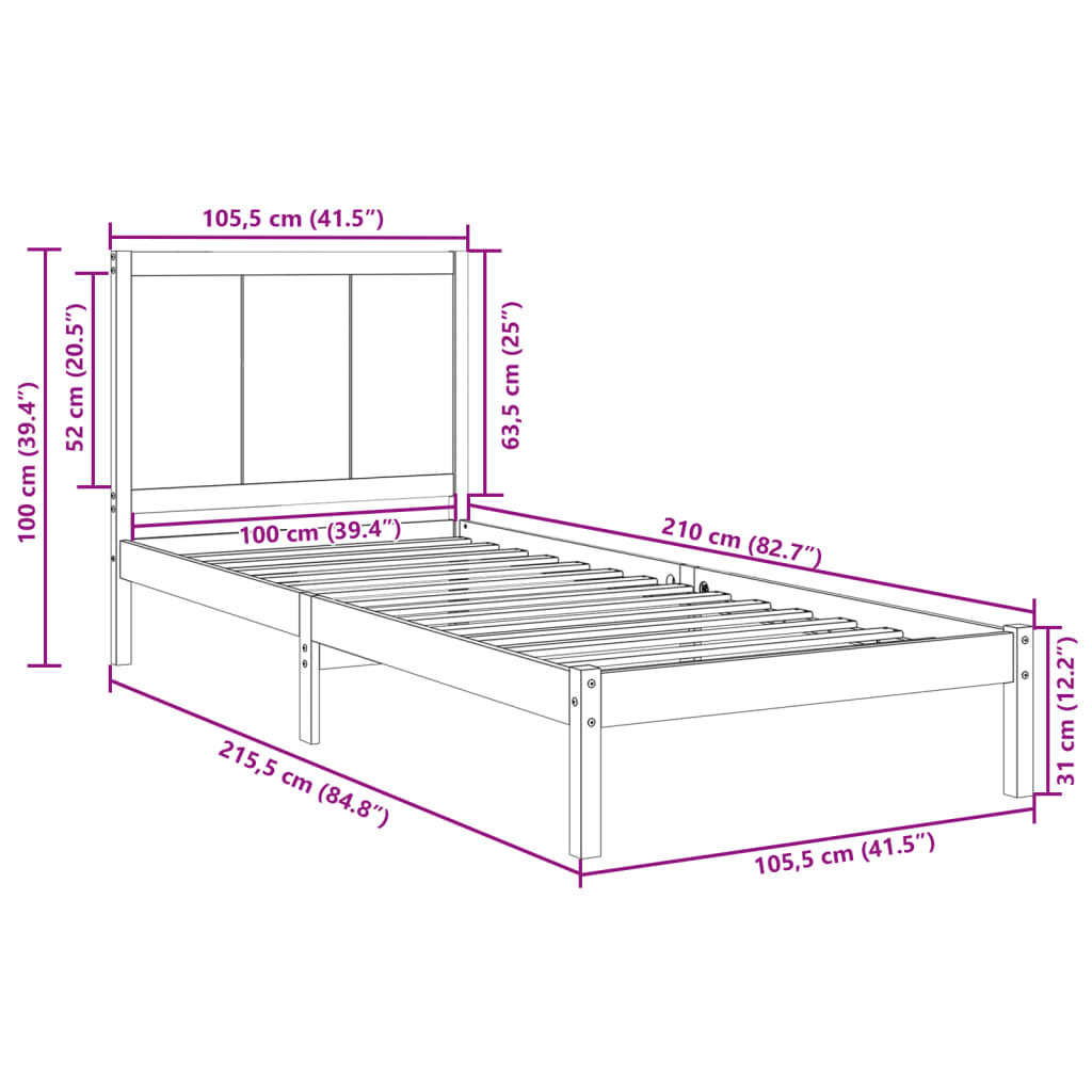 Giroletto Extra Lungo senza Materasso 100x210 cm Legno Massello 3309241