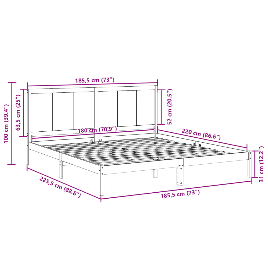 Giroletto Extra Lungo senza Materasso 180x220 cm Legno Massello 3309261