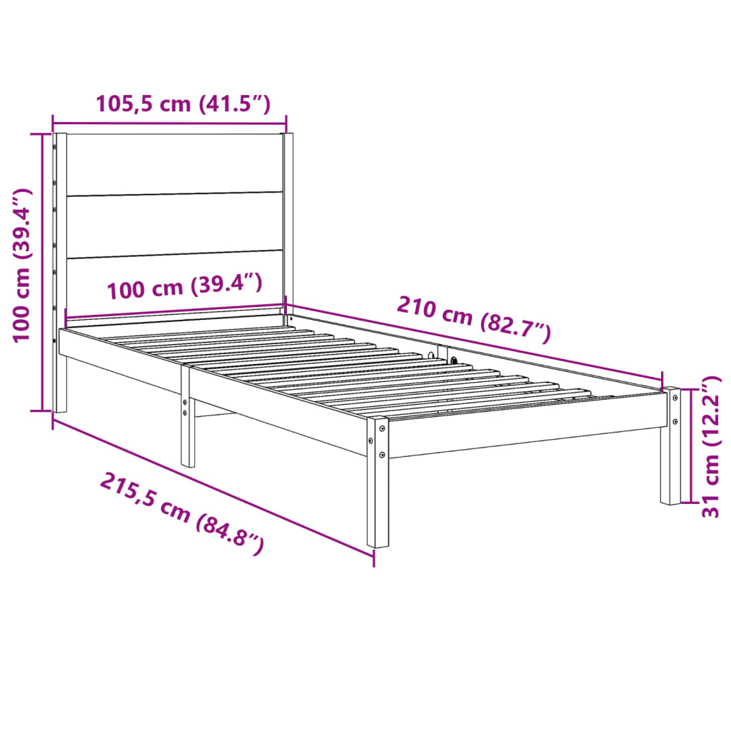 Giroletto Extra Lungo senza Materasso 100x210 cm Legno Massello 3309269