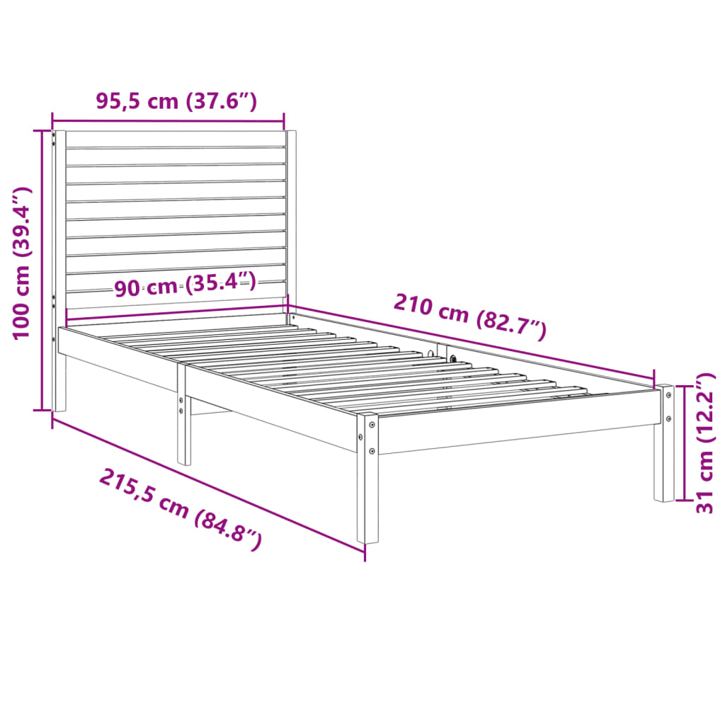 Giroletto Extra Lungo senza Materasso 90x210 cm Legno Massello 3309295