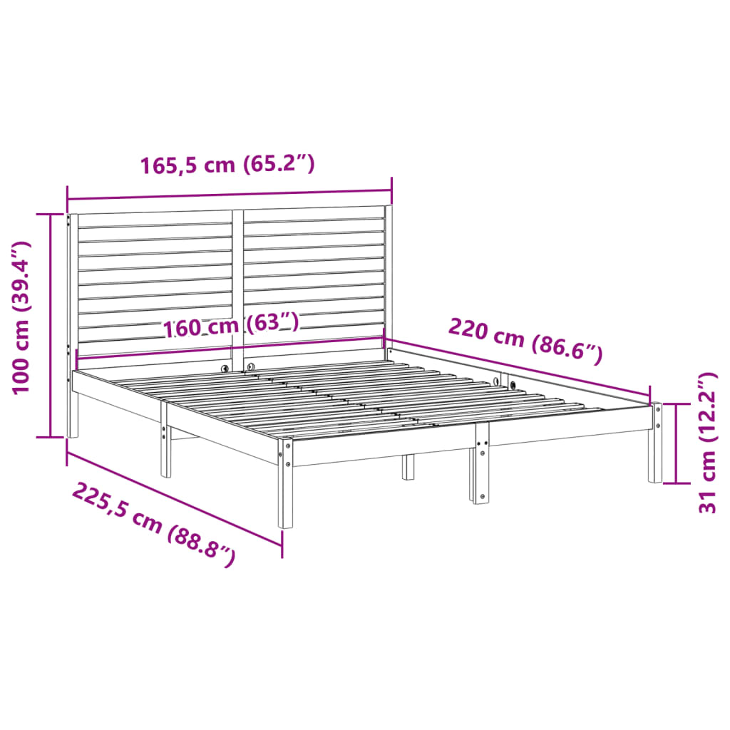 Giroletto Extra Lungo senza Materasso 160x220 cm Legno Massello 3309315