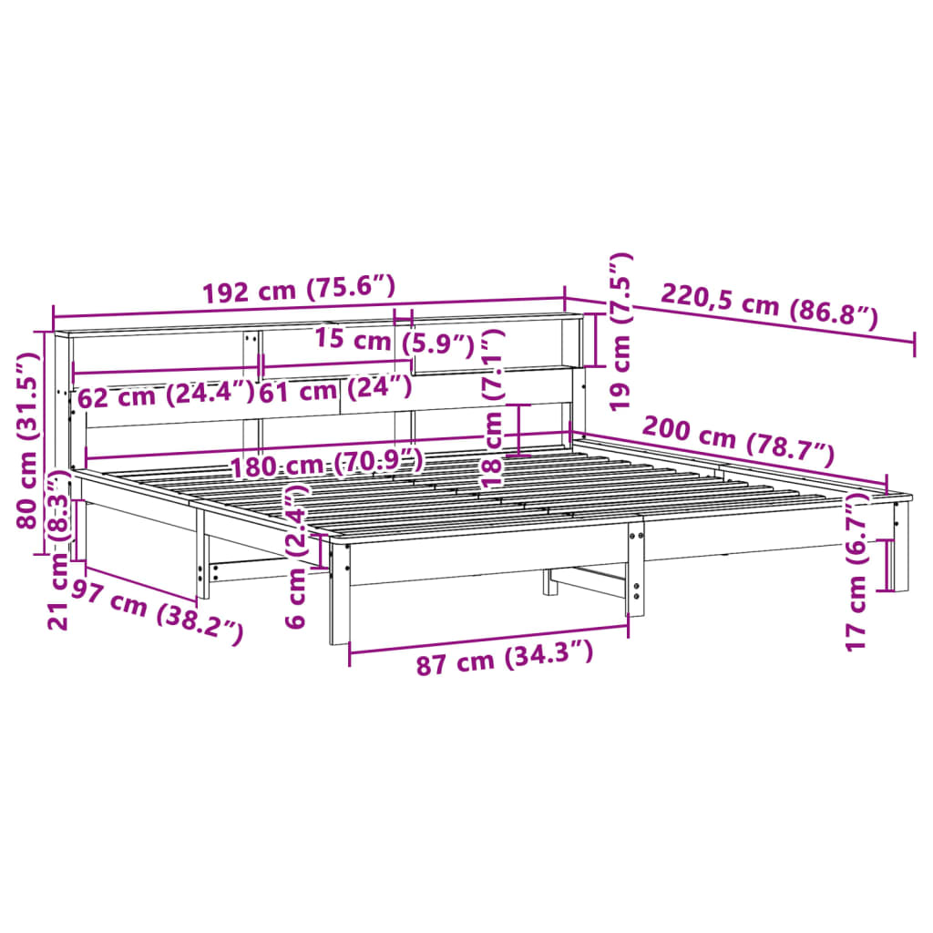 Letto senza Materasso Bianco 180x200 cm Legno Massello di Pino 3309729