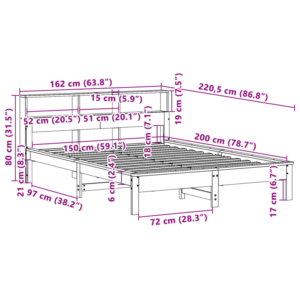 Letto senza Materasso 150x200 cm in Legno Massello di Pino 3309734