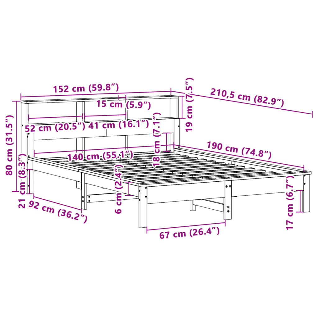 Letto senza Materasso Bianco 140x190 cm Legno Massello di Pino 3309741