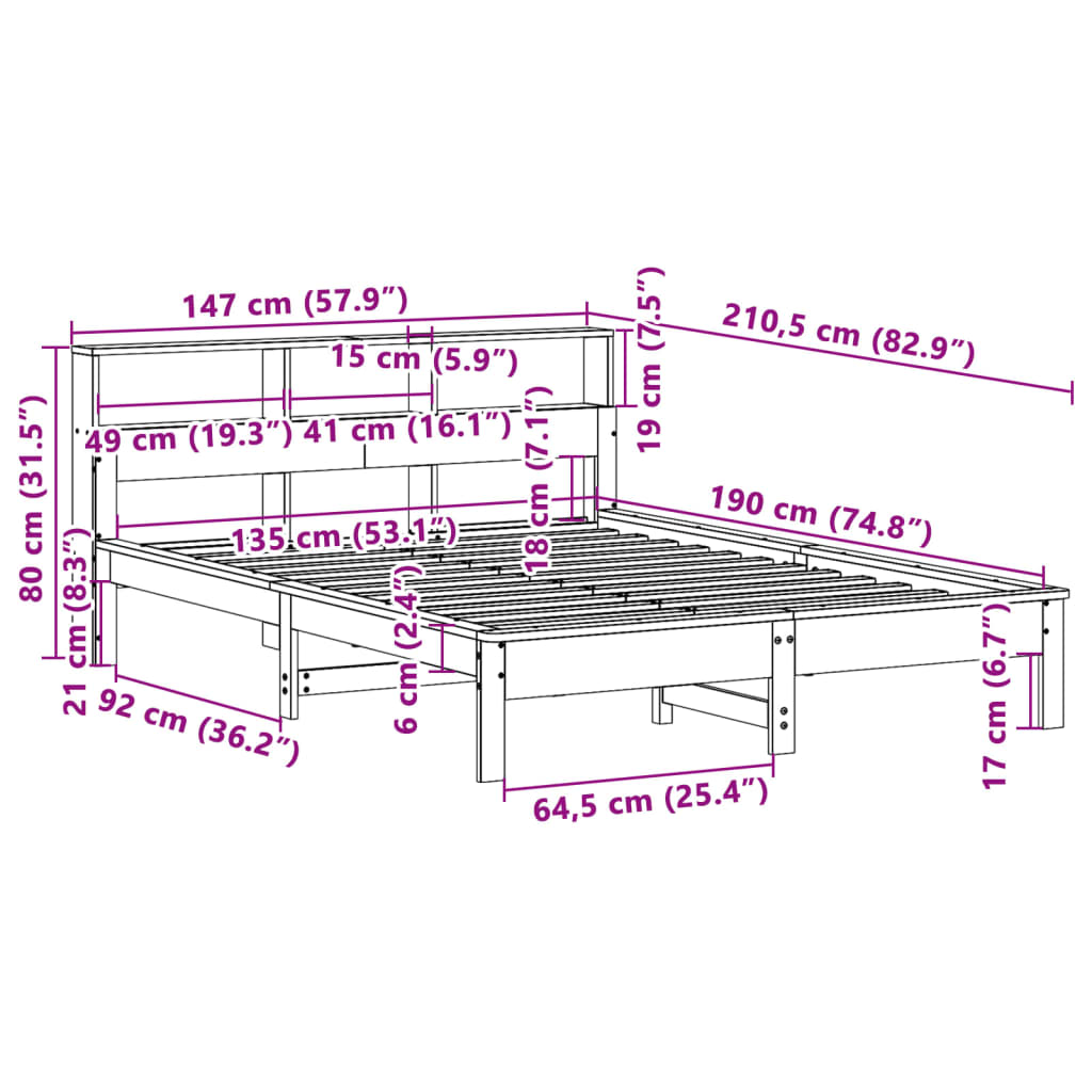 Letto senza Materasso 135x190 cm in Legno Massello di Pino 3309743