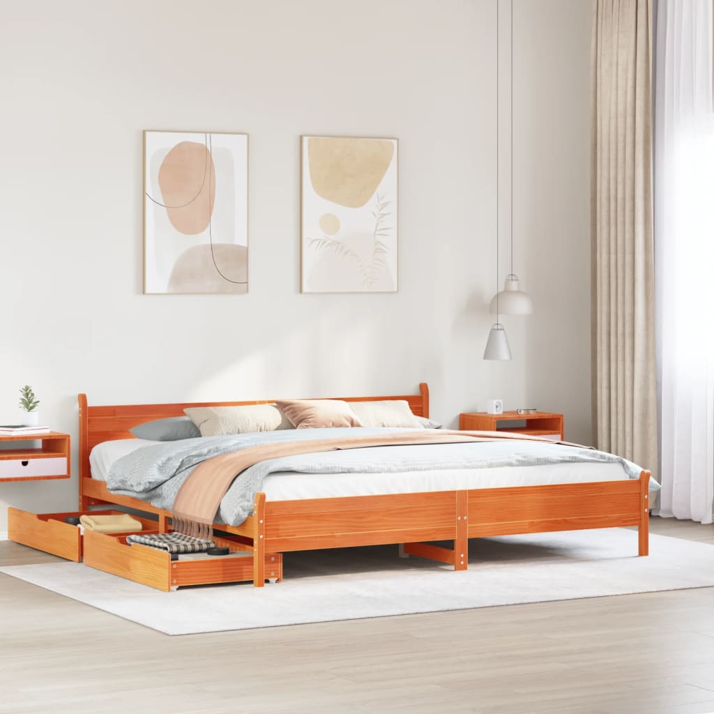 Letto senza Materasso Marrone Cera 200x200 cm in Legno di Pino 3309760