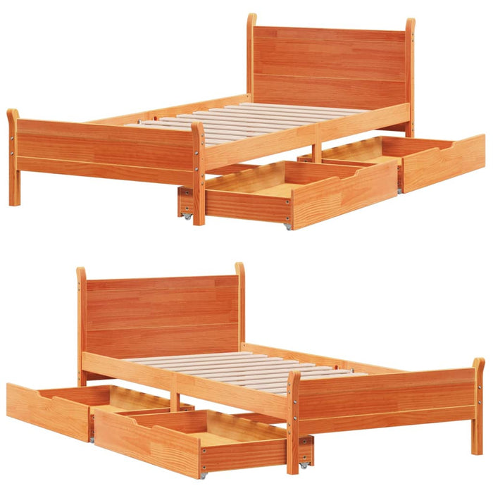 Letto senza Materasso Marrone Cera 90x200 cm Legno di Pino 3309781