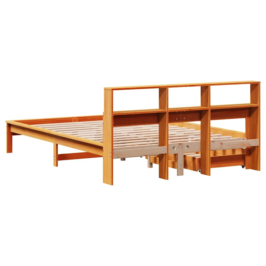 Letto Libreria senza Materasso Marrone Cera 135x190 cm in Pino 3309826