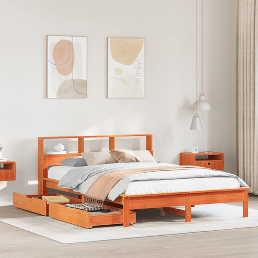 Letto Libreria senza Materasso Marrone Cera 135x190 cm in Pino 3309826