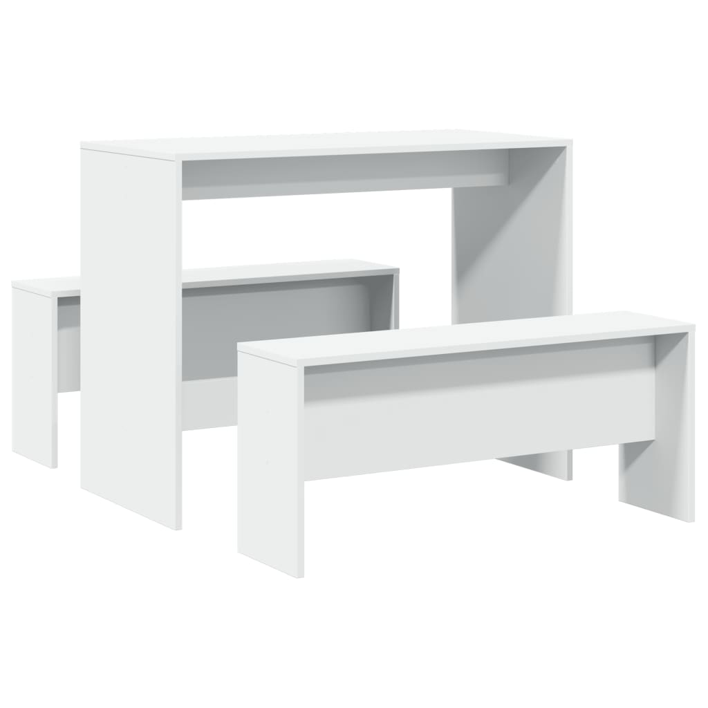 Set Tavolo da Pranzo con Panche 3 pz Bianco in Truciolato 855530