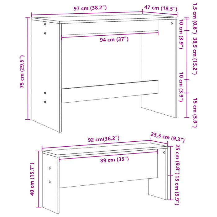 Set Tavolo da Pranzo e Panche 3 pz Rovere Sonoma in Truciolato 855532