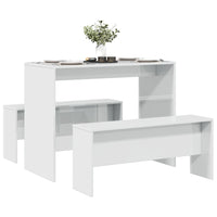 Set Tavolo da Pranzo e Panche 3 pz Bianco Lucido in Truciolato 855534