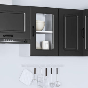 Pensile da Cucina con Porta in Vetro Kalmar Nero Truciolato 853528