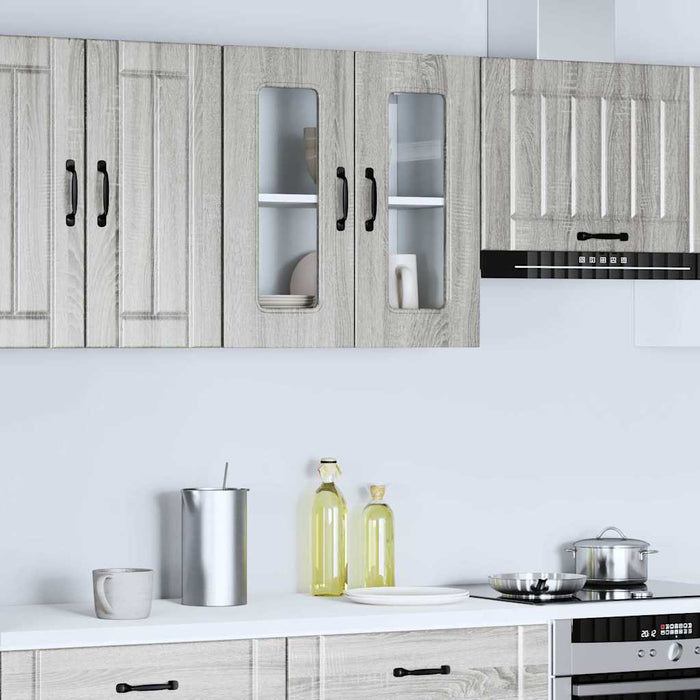 Pensile da Cucina con Porta in Vetro Kalmar Grigio Sonoma 853673