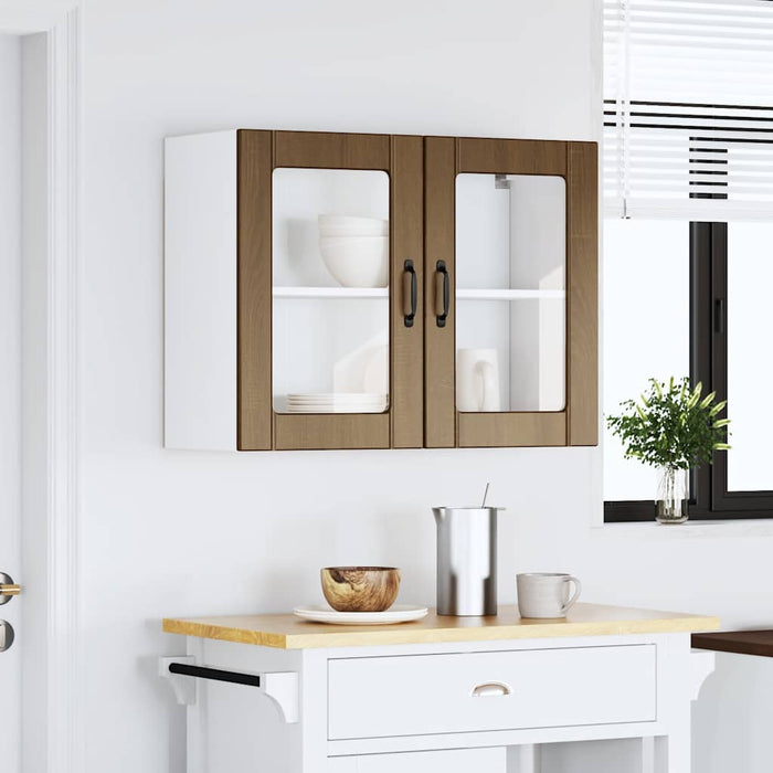 Pensile da Cucina con Porta in Vetro Lucca Rovere Marrone 853854