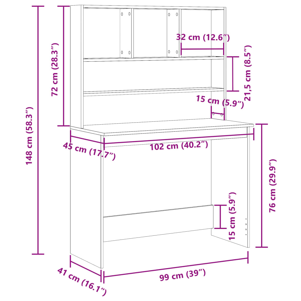 Scrivania Mensole Legno Antico 102x45x148 cm Legno Multistrato 855834