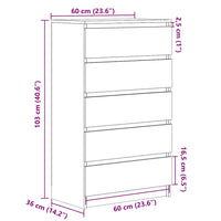 Cassettiera Legno Antico 60x36x103 cm in Legno Multistrato 855996