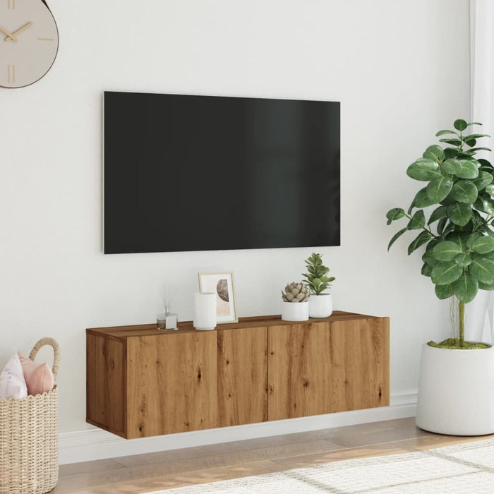 Mobile TV a Parete Rovere Artigianale 100x30x30cm in Truciolato 856019