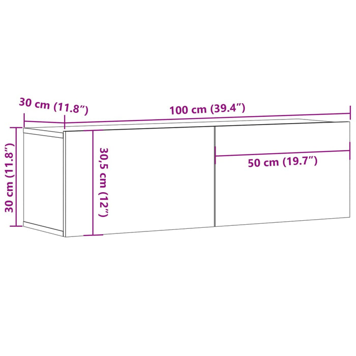 Mobile TV a Parete Rovere Artigianale 100x30x30cm in Truciolato 856019