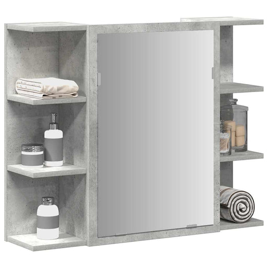 Mobile Bagno con Specchio Grigio Cemento 80x20,5x64 Multistrato 856035