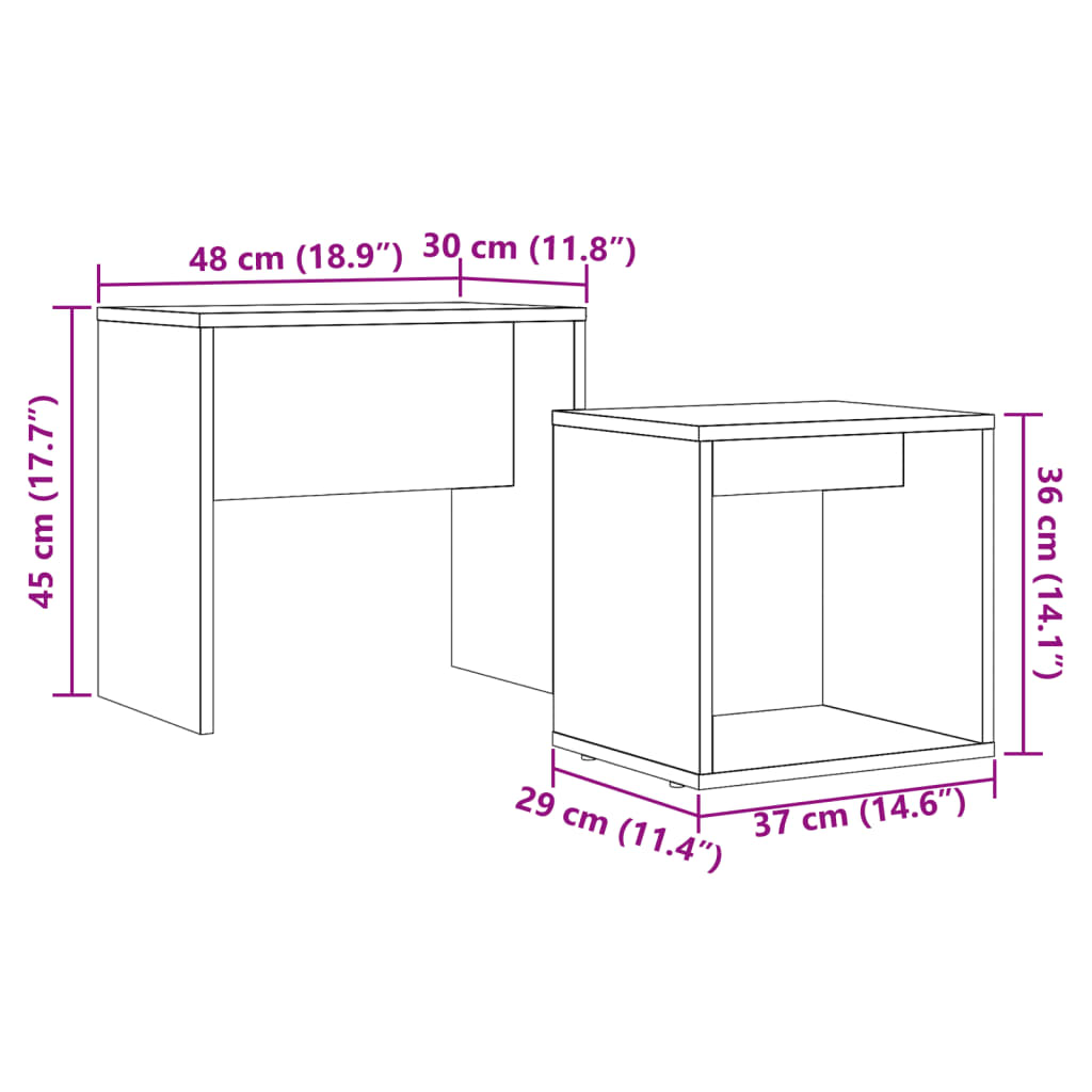 Tavolini Impilabili 2 pz Legno Antico in Truciolato 856050