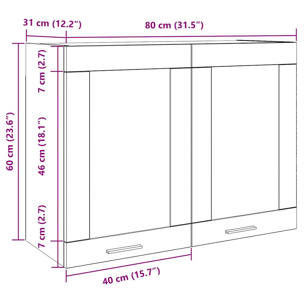 Mobile Pensile con Vetro Grigio Cemento 80x31x60 cm 856118