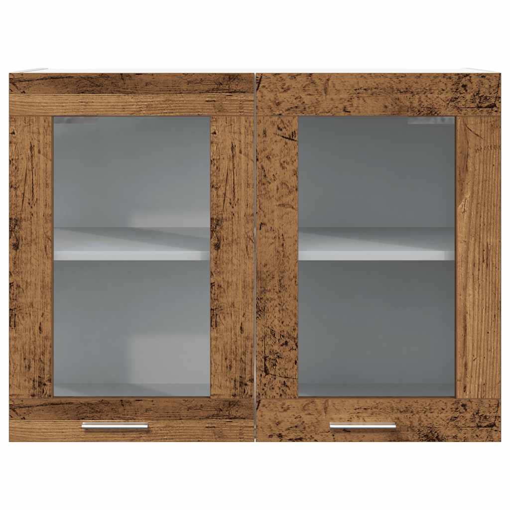 Mobile Pensile con Vetro Legno Antico 80x31x60 cm 856119