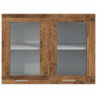 Mobile Pensile con Vetro Legno Antico 80x31x60 cm 856119