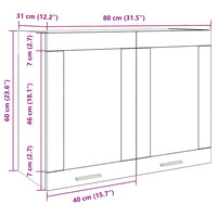 Mobile Pensile con Vetro Legno Antico 80x31x60 cm 856119