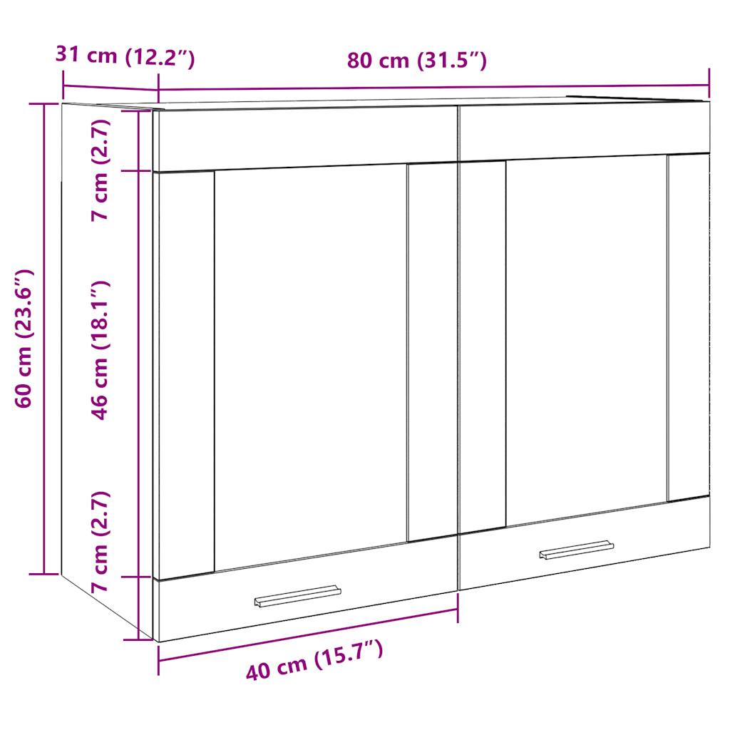 Pensile con Vetro Rovere Artigianale 80x31x60 cm in Truciolato 856120