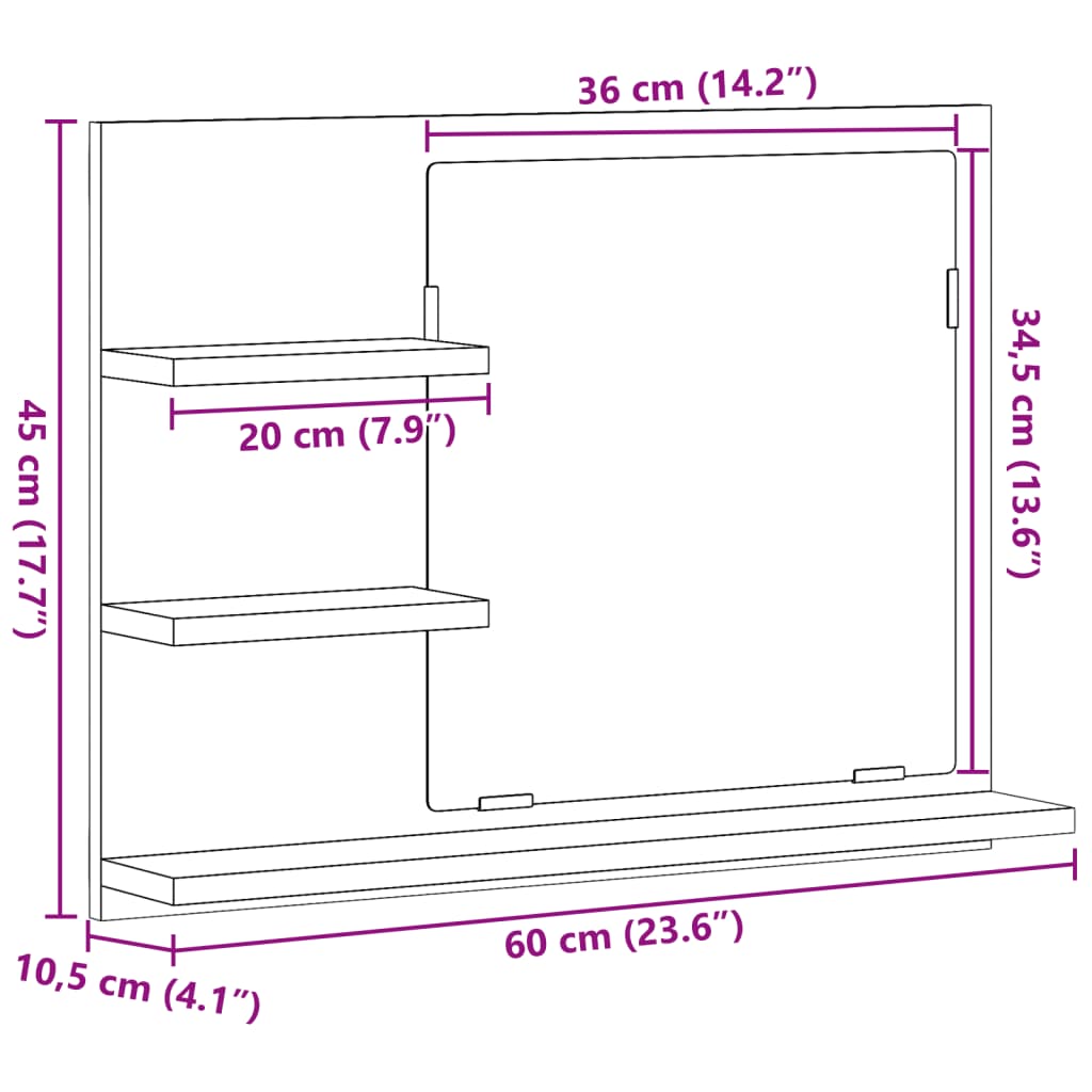 Armadietto a Specchio da Bagno Rovere Artigianale 60x10,5x45 cm 856256