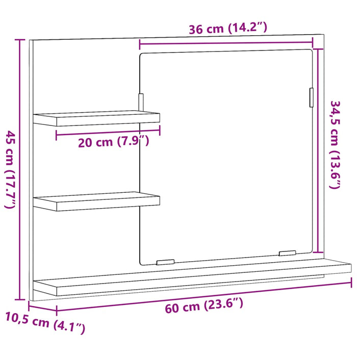 Armadietto a Specchio da Bagno Rovere Artigianale 60x10,5x45 cm 856256