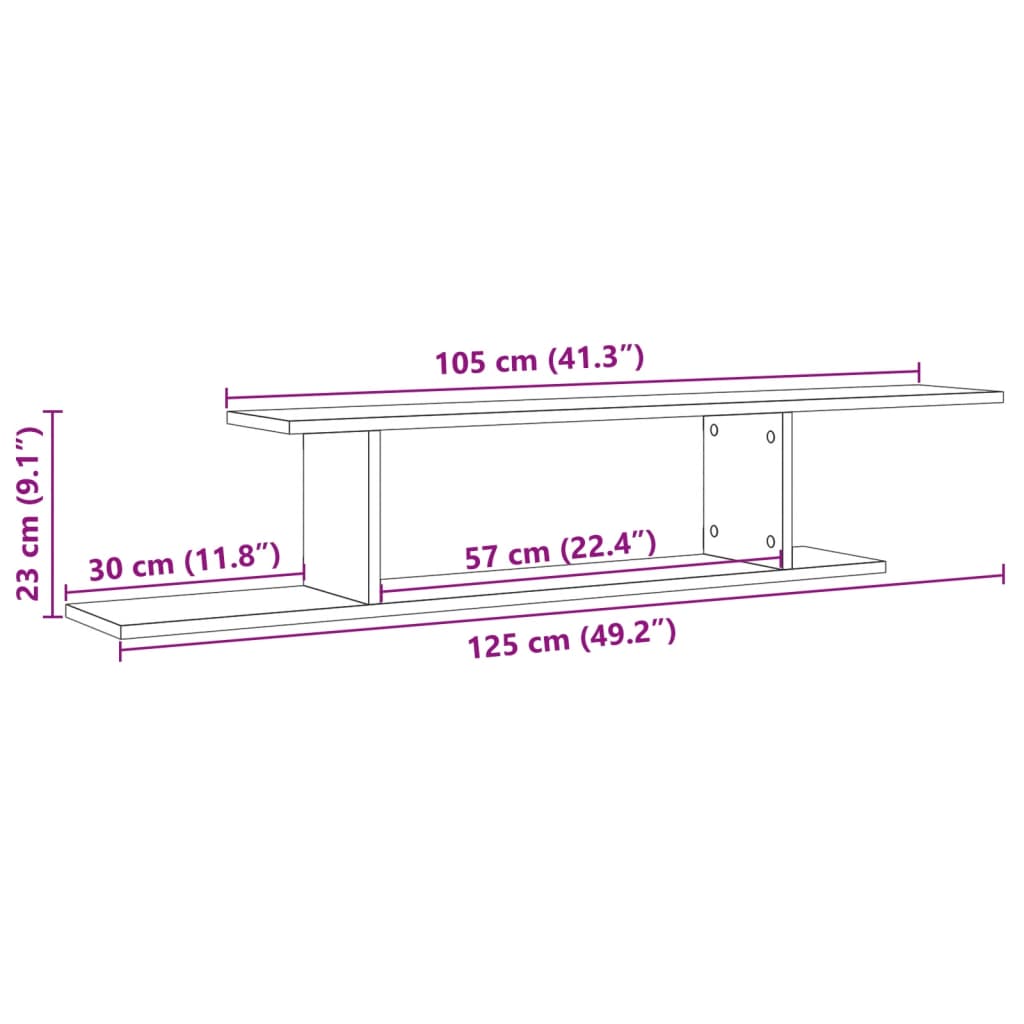 Scaffale TV Parete Legno Antico 125x18x23 cm Legno Multistrato 856574