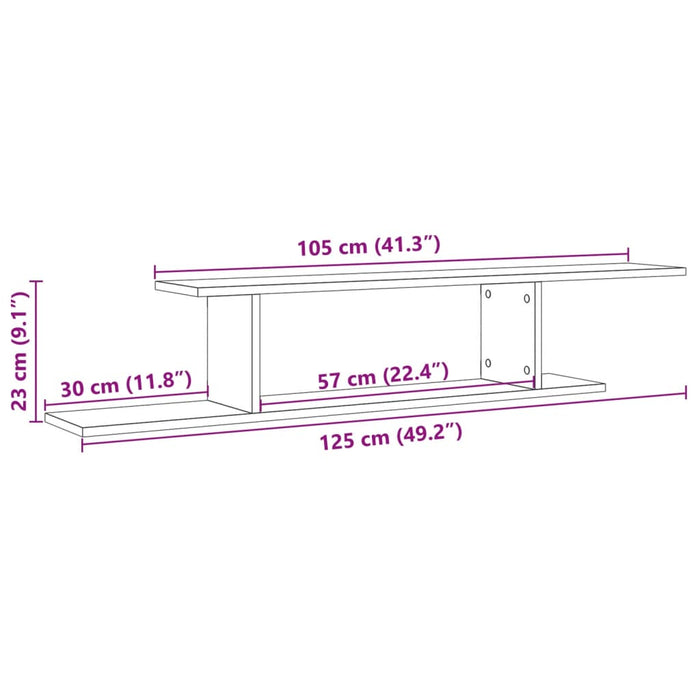 Scaffale TV Parete Legno Antico 125x18x23 cm Legno Multistrato 856574