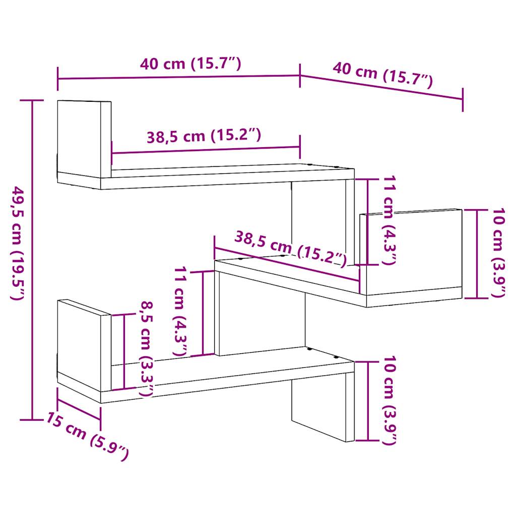 Mensole Angolari 2pz Legno Antico 40x40x49,5 cm in Truciolato 856607