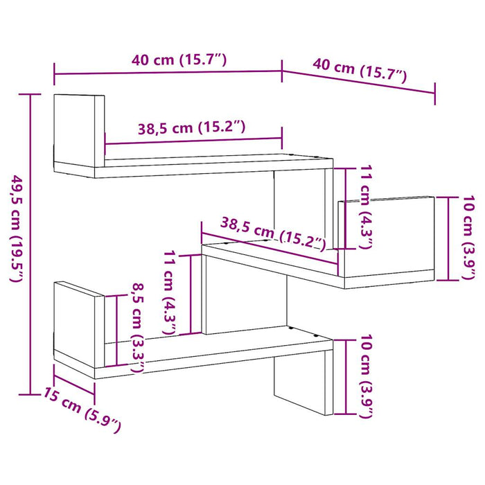 Mensole Angolari 2pz Legno Antico 40x40x49,5 cm in Truciolato 856607