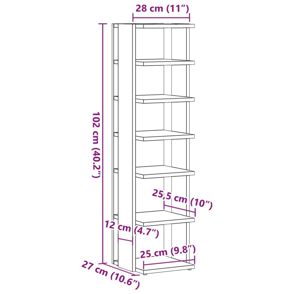 Scarpiera Legno Antico 28x27x102 cm in Legno Multistrato 856664