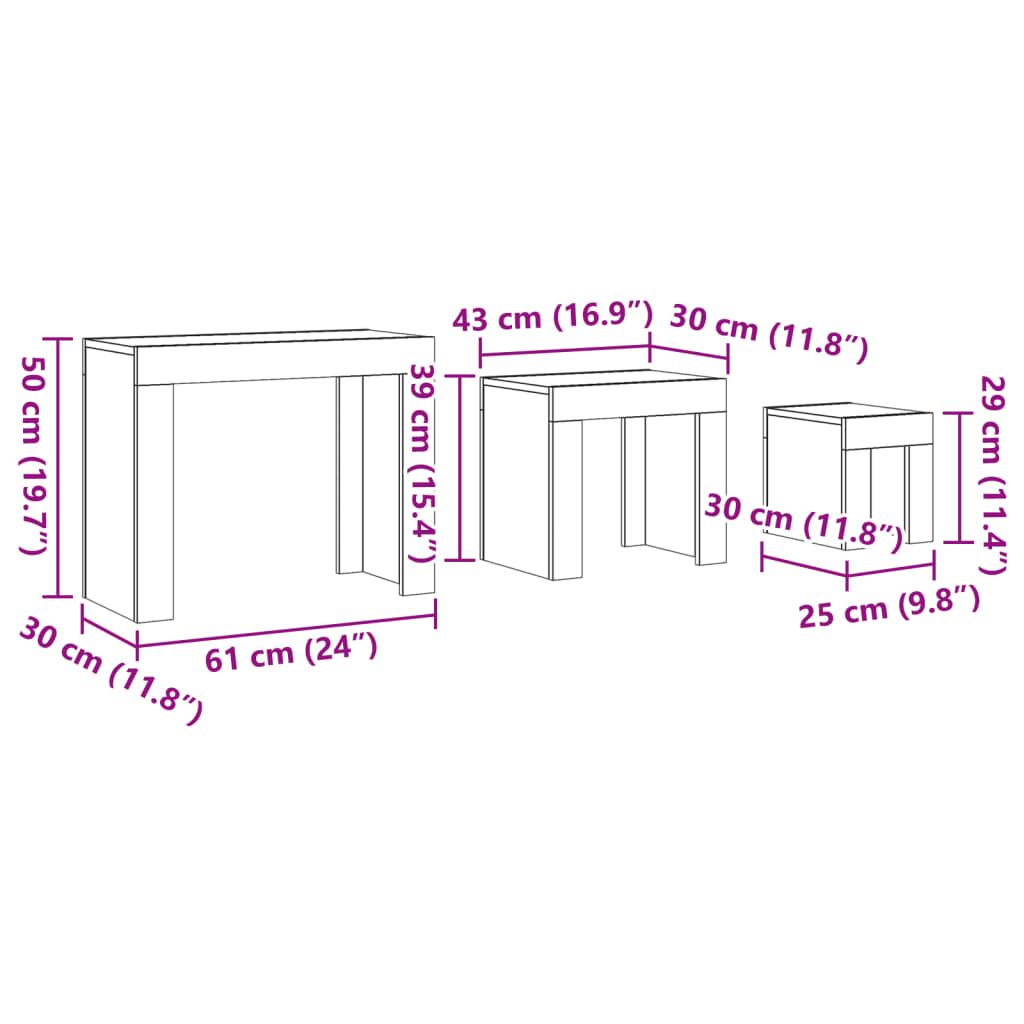 Tavolini Impilabili 3 pz Legno Antico in Truciolato 856672