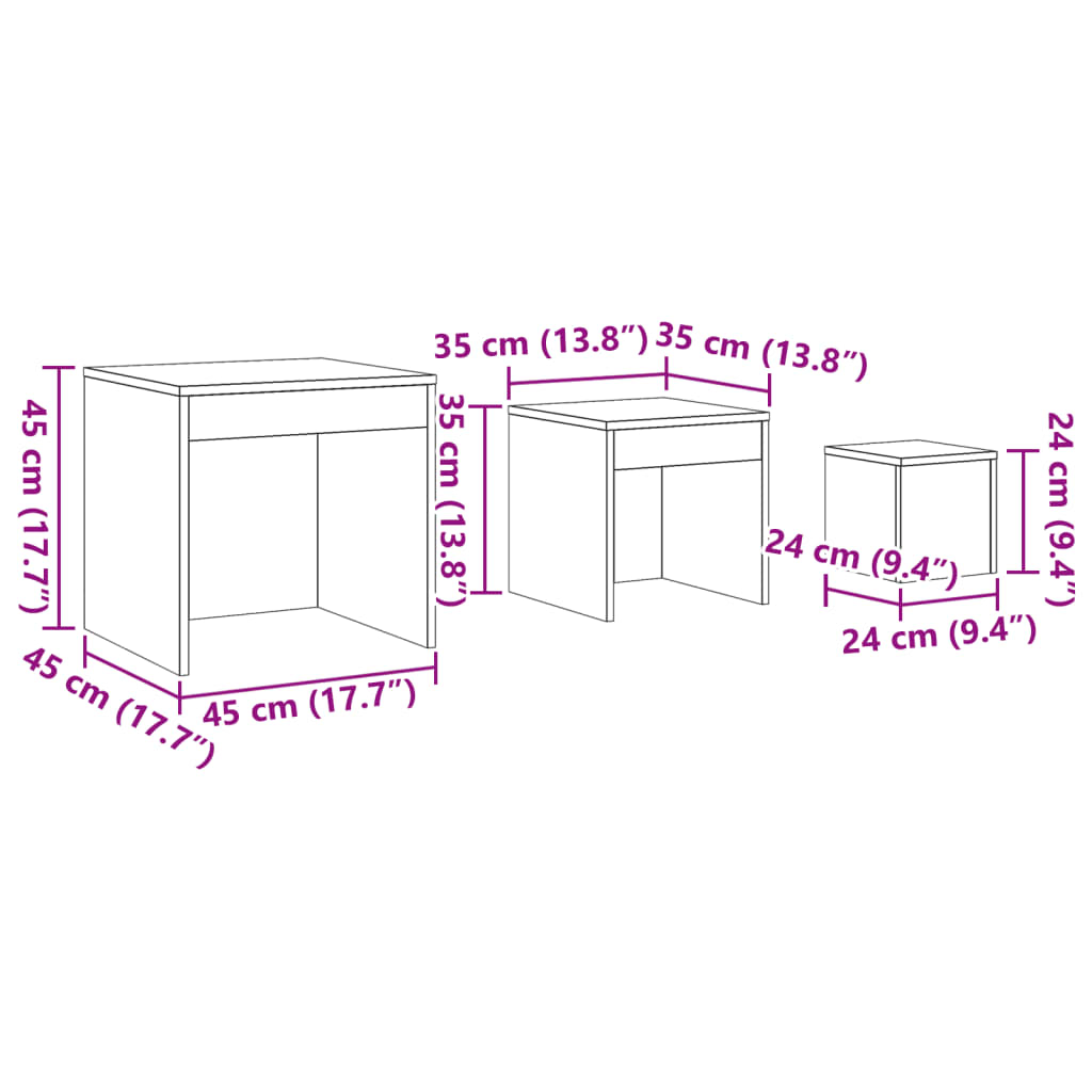 Tavolini Impilabili 3 pz Rovere Artigianale Legno Multistrato 856687